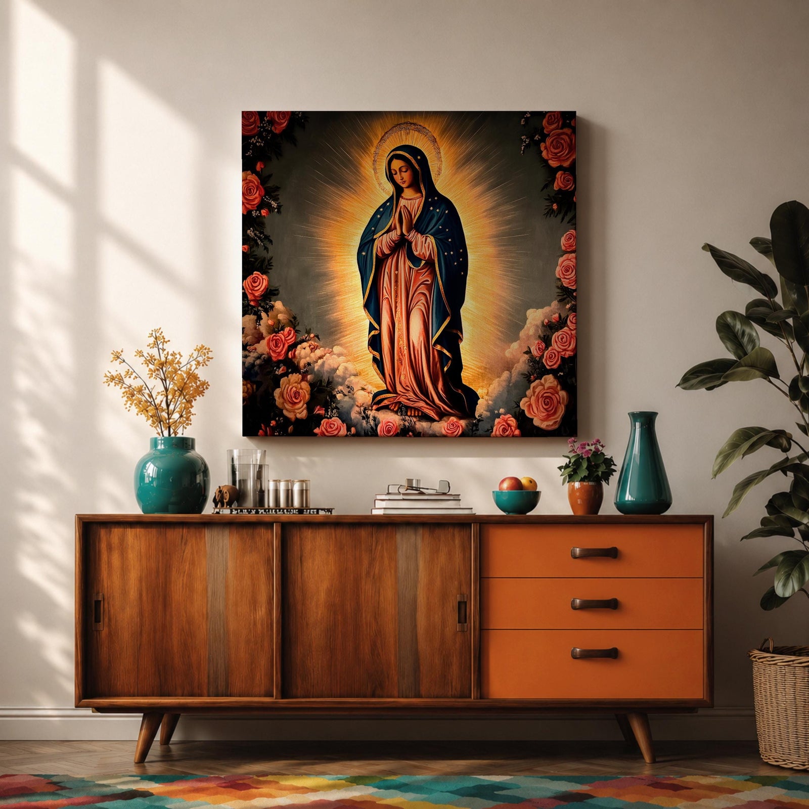 Our Lady of Guadalupe Wall Art La Guadalupana Framed Canvas Mexican Catholic Home Decor