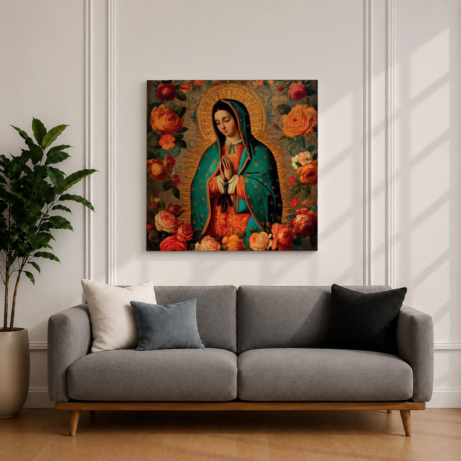 Our Lady of Guadalupe Wall Art Blessed Mother Framed Canvas Mexican Catholic Home Decor