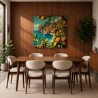 Mediterranean Orange Grove Wall Art Coastal Citrus Framed Canvas Seaside Landscape Living Room Decor