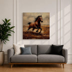 Running Horse Wall Art Galloping Stallion Framed Canvas Western Rustic Ranch Home Decor