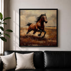 Running Horse Wall Art Galloping Stallion Framed Canvas Western Rustic Ranch Home Decor