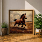 Running Horse Wall Art Galloping Stallion Framed Canvas Western Rustic Ranch Home Decor
