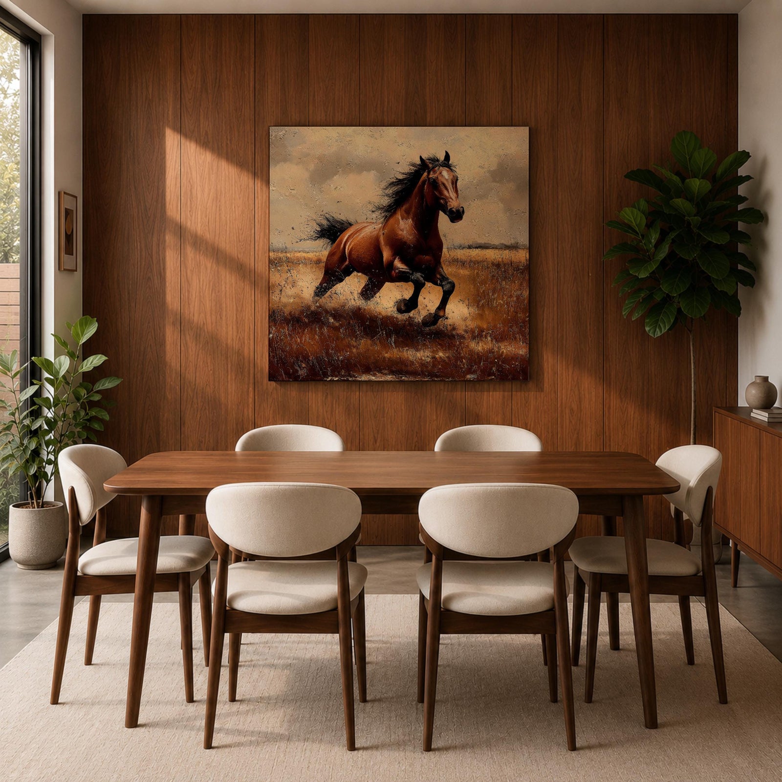Running Horse Wall Art Galloping Stallion Framed Canvas Western Rustic Ranch Home Decor