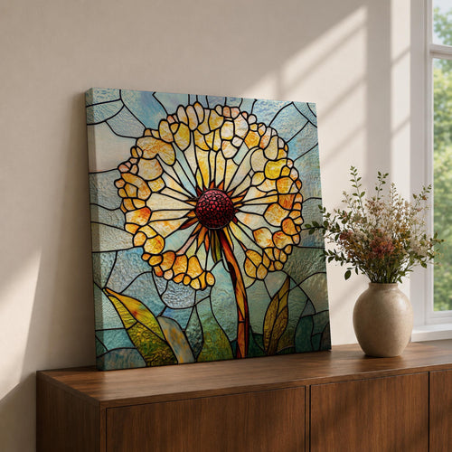 Dandelion Wall Art Stained Glass Flower Framed Canvas Botanical Nature Home Decor