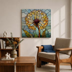 Dandelion Wall Art Stained Glass Flower Framed Canvas Botanical Nature Home Decor