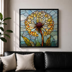 Dandelion Wall Art Stained Glass Flower Framed Canvas Botanical Nature Home Decor