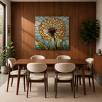 Dandelion Wall Art Stained Glass Flower Framed Canvas Botanical Nature Home Decor