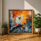 Cockatoo Wall Art Parrot Framed Canvas Tropical Exotic Bird Impasto Boho Home Decor