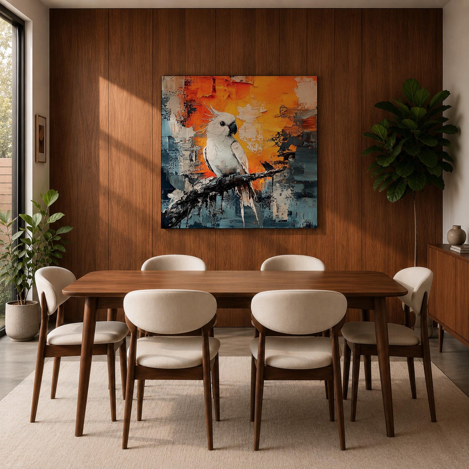 Cockatoo Wall Art Parrot Framed Canvas Tropical Exotic Bird Impasto Boho Home Decor