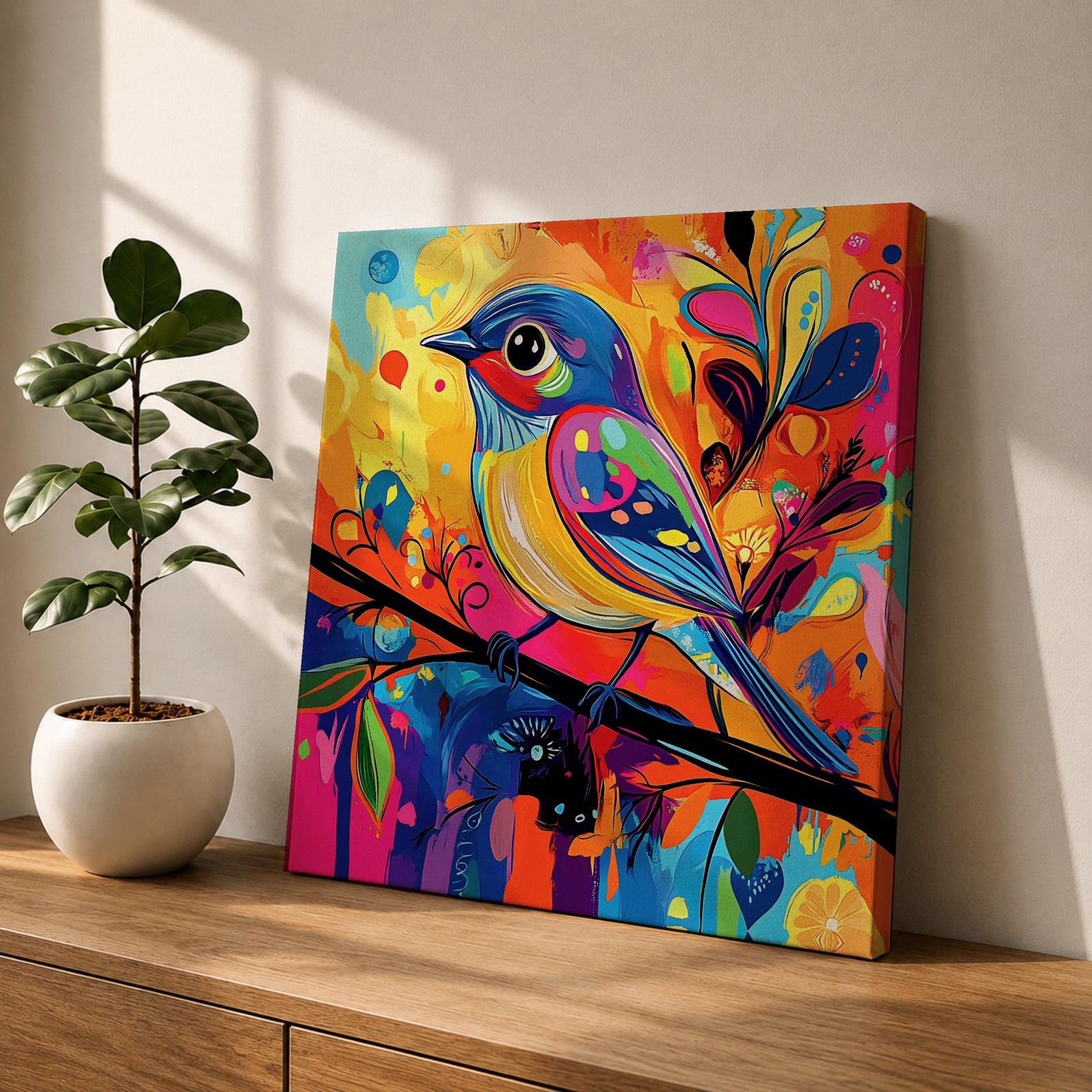Songbird Wall Art Warbler Framed Canvas Abstract Bird Wildlife Modern Home Decor