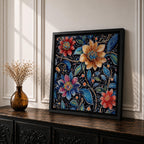Floral Mosaic Wall Art Dot Art Flowers Framed Canvas Botanical Boho Home Decor