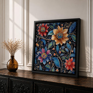 Floral Mosaic Wall Art Dot Art Flowers Framed Canvas Botanical Boho Home Decor