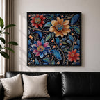 Floral Mosaic Wall Art Dot Art Flowers Framed Canvas Botanical Boho Home Decor