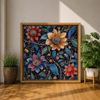 Floral Mosaic Wall Art Dot Art Flowers Framed Canvas Botanical Boho Home Decor