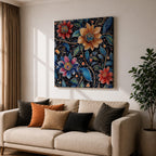Floral Mosaic Wall Art Dot Art Flowers Framed Canvas Botanical Boho Home Decor