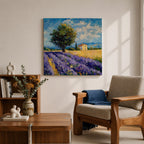 Lavender Field Wall Art Provence Landscape Framed Canvas Purple Impasto Rustic Home Decor