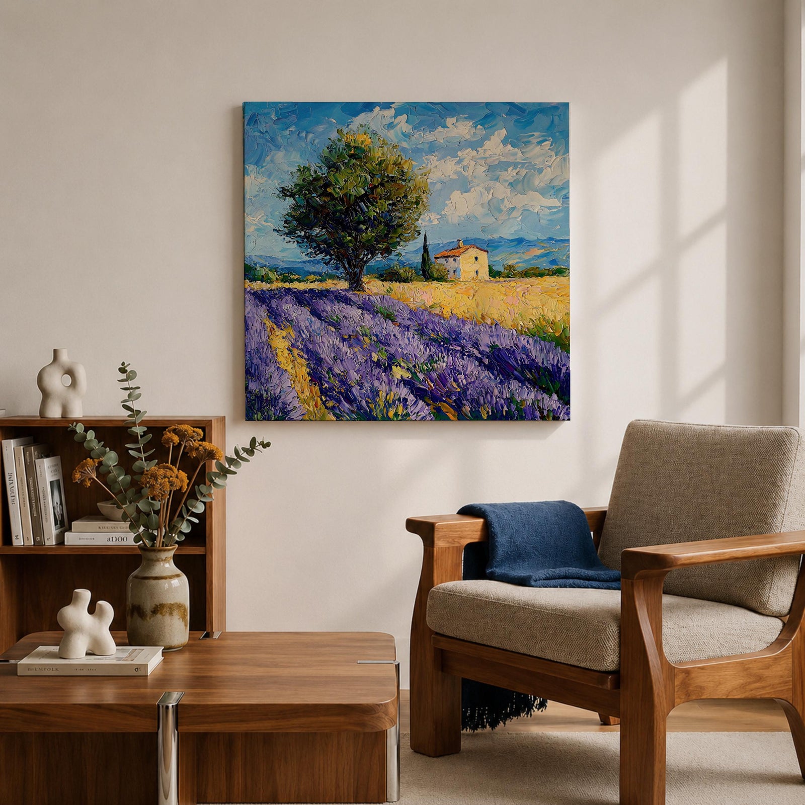 Lavender Field Wall Art Provence Landscape Framed Canvas Purple Impasto Rustic Home Decor