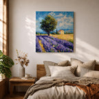 Lavender Field Wall Art Provence Landscape Framed Canvas Purple Impasto Rustic Home Decor