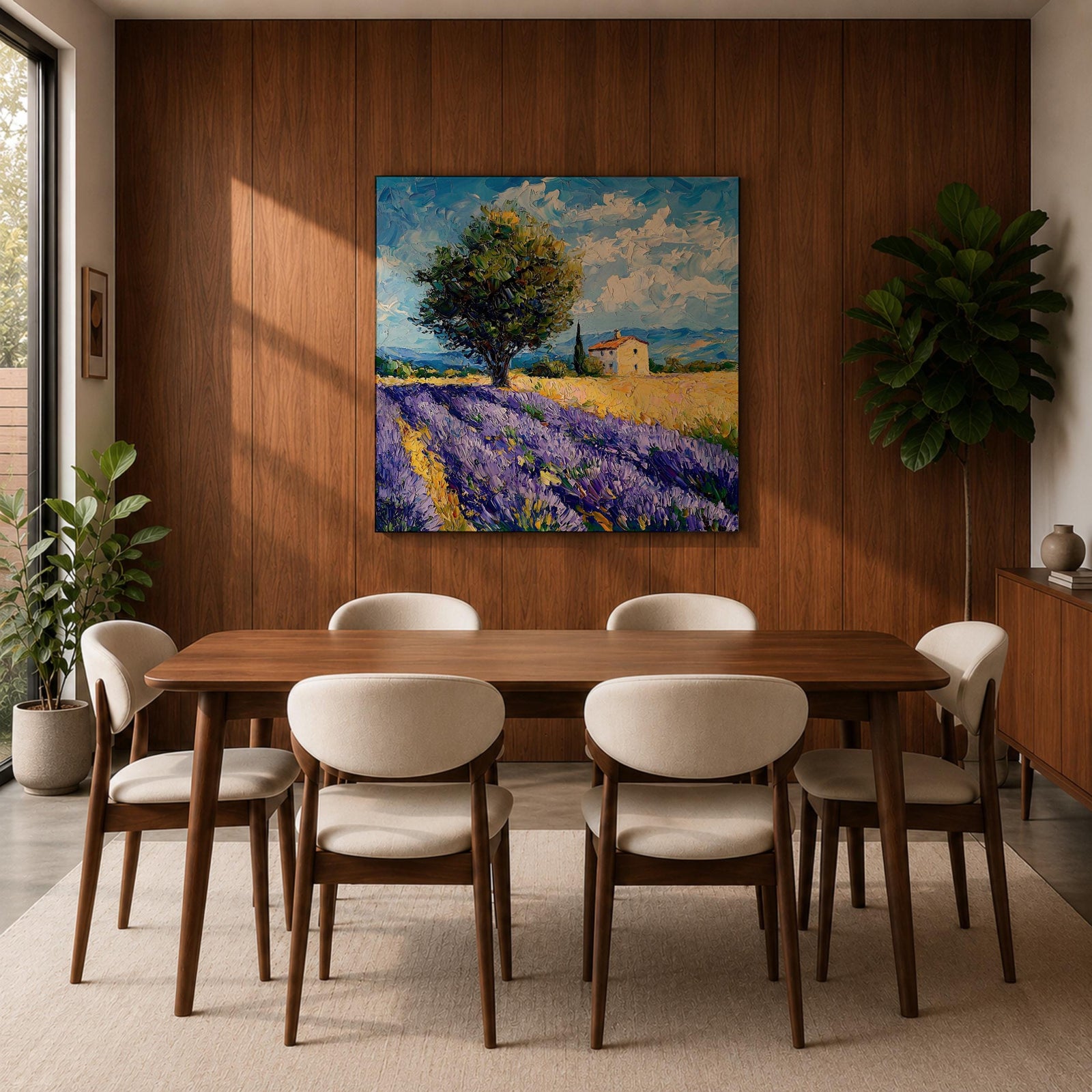 Lavender Field Wall Art Provence Landscape Framed Canvas Purple Impasto Rustic Home Decor