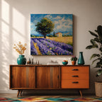 Lavender Field Wall Art Provence Landscape Framed Canvas Purple Impasto Rustic Home Decor