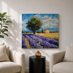 Lavender Field Wall Art Provence Landscape Framed Canvas Purple Impasto Rustic Home Decor