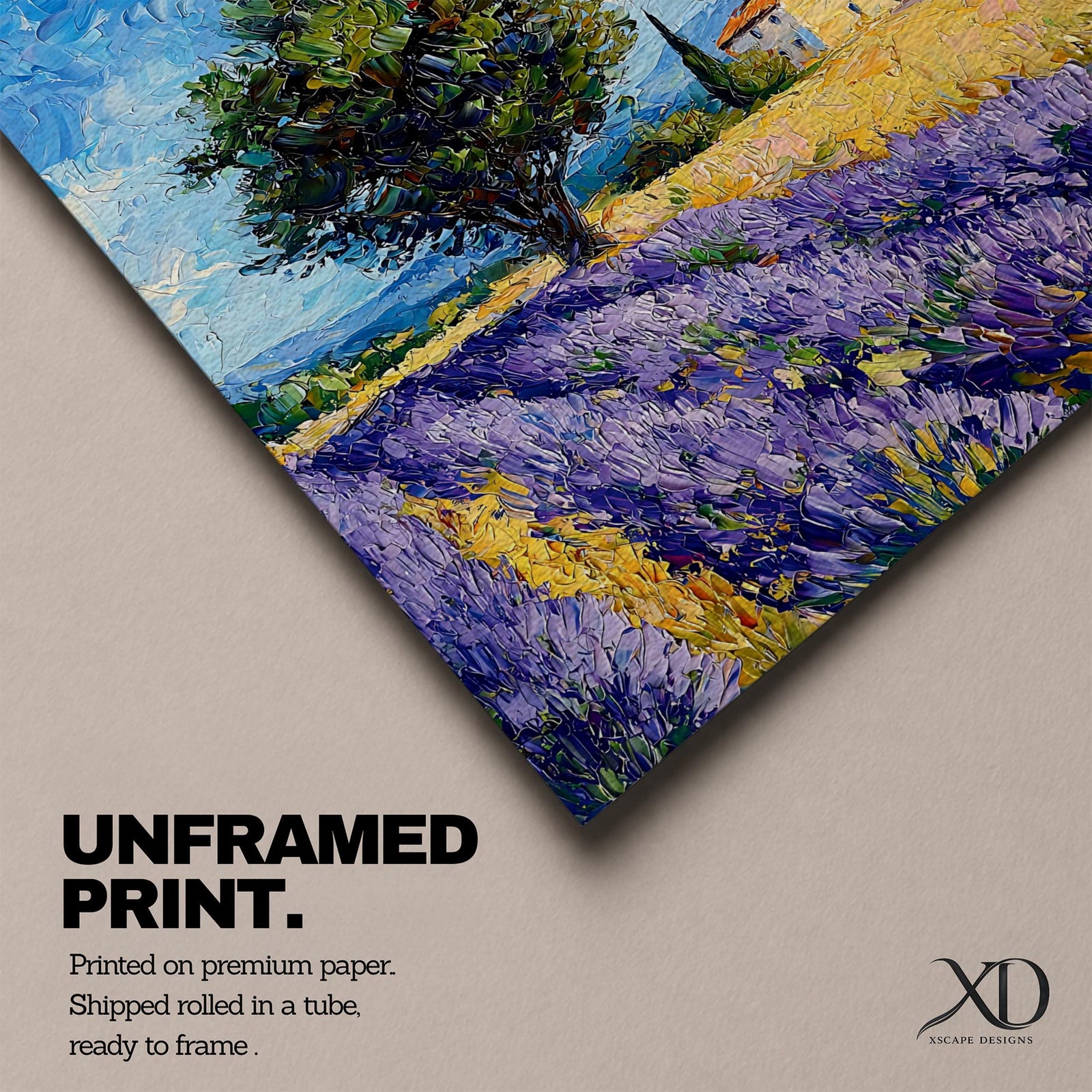 Lavender Field Wall Art Provence Landscape Framed Canvas Purple Impasto Rustic Home Decor