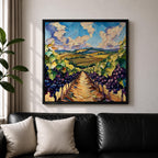 Vineyard Landscape Wall Art Grape Vineyard Framed Canvas Countryside Impasto Rustic Home Decor
