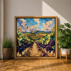 Vineyard Landscape Wall Art Grape Vineyard Framed Canvas Countryside Impasto Rustic Home Decor