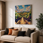 Vineyard Landscape Wall Art Grape Vineyard Framed Canvas Countryside Impasto Rustic Home Decor