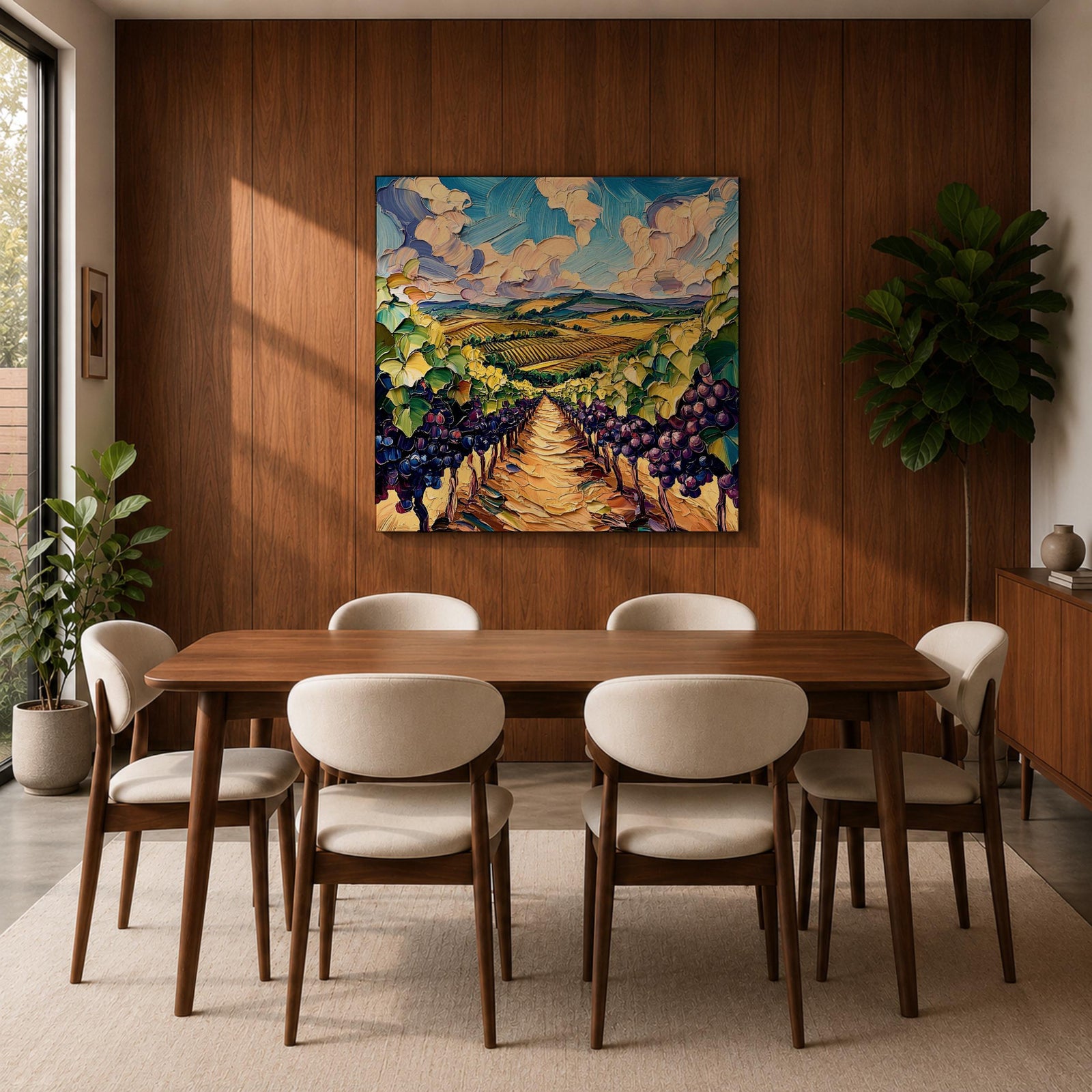 Vineyard Landscape Wall Art Grape Vineyard Framed Canvas Countryside Impasto Rustic Home Decor