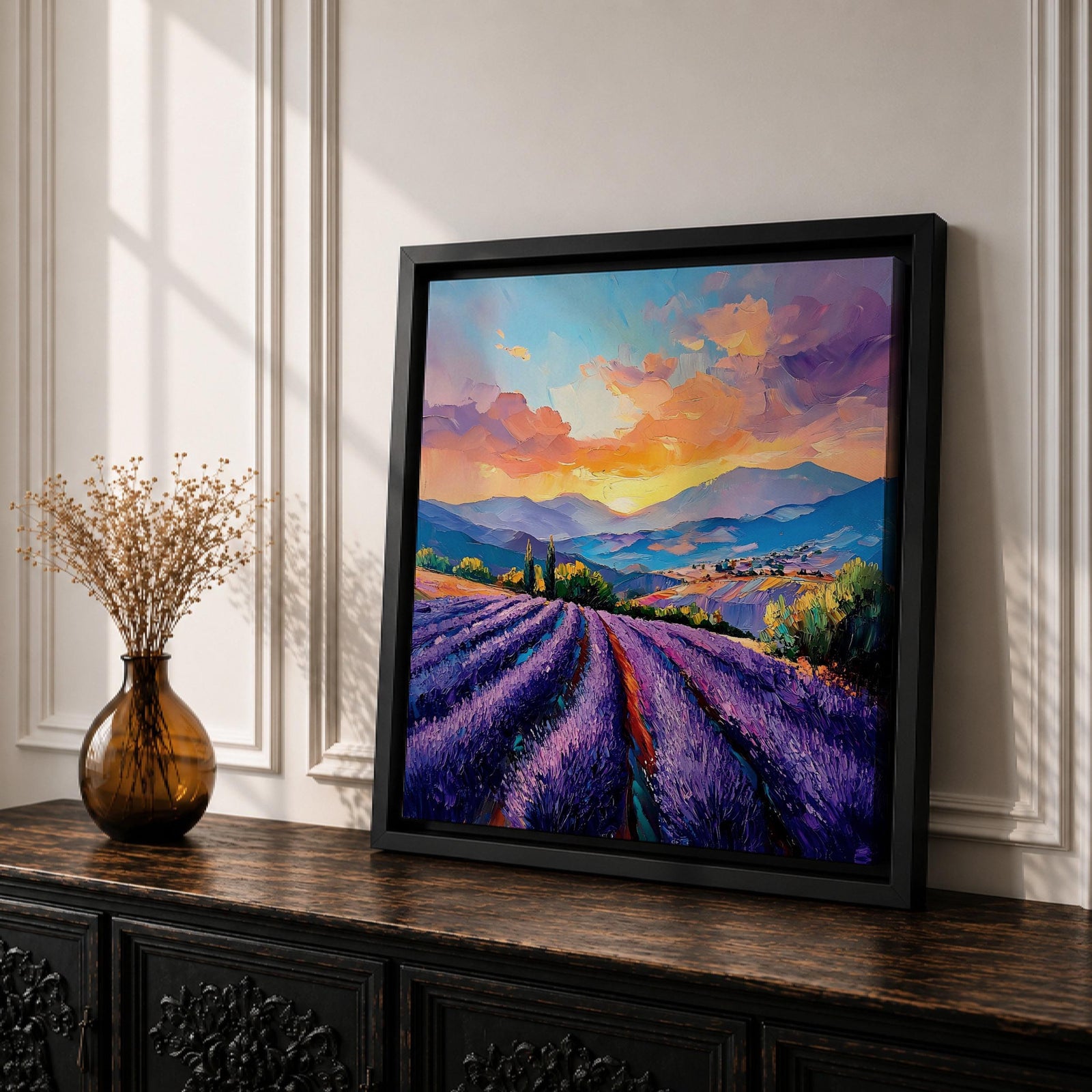 Lavender Field Wall Art Purple Flower Field Framed Canvas Provence Impasto Landscape Home Decor