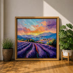 Lavender Field Wall Art Purple Flower Field Framed Canvas Provence Impasto Landscape Home Decor