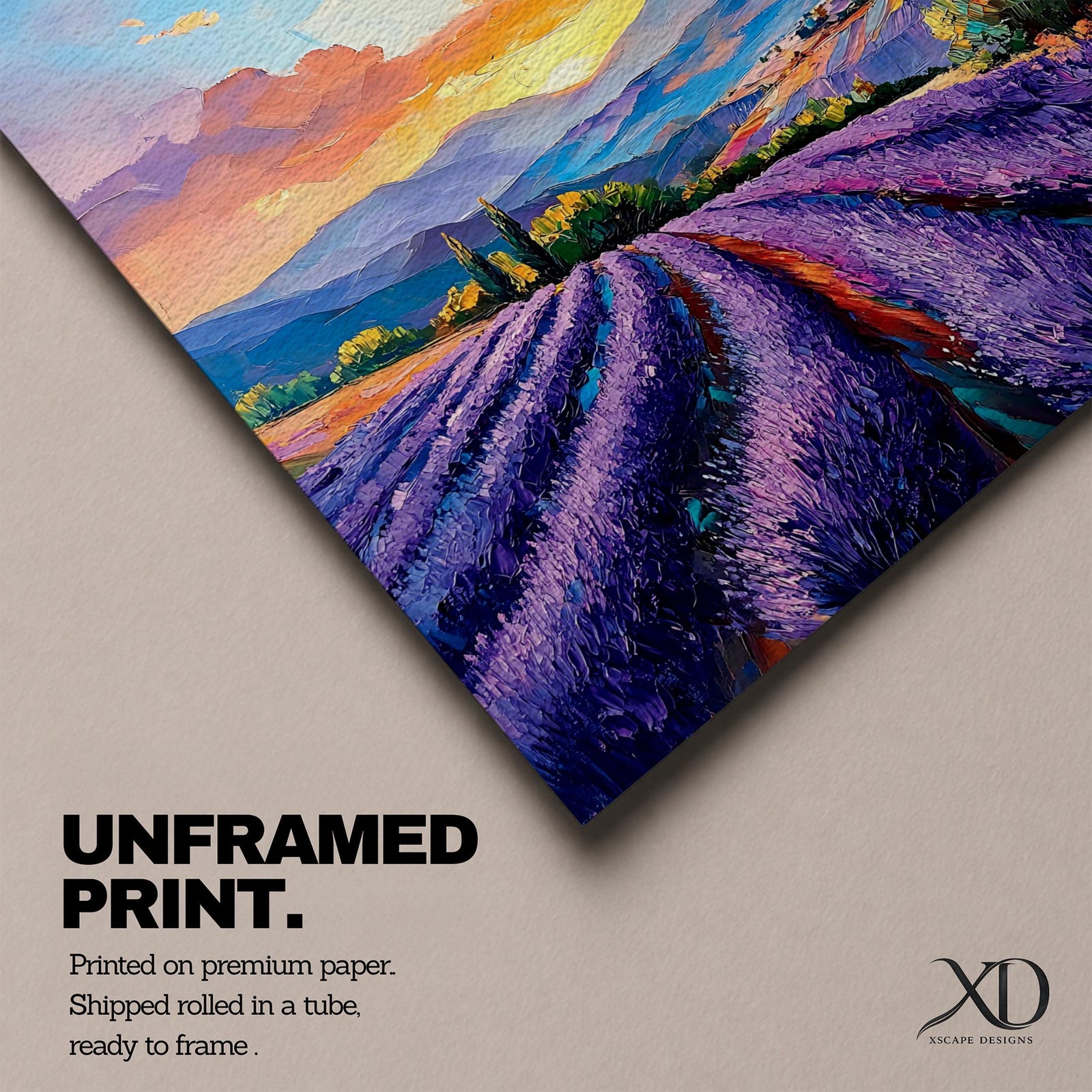 Lavender Field Wall Art Purple Flower Field Framed Canvas Provence Impasto Landscape Home Decor