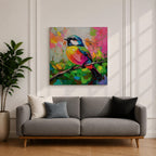 Songbird Wall Art Warbler Framed Canvas Tropical Bird Impasto Wildlife Boho Home Decor