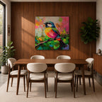 Songbird Wall Art Warbler Framed Canvas Tropical Bird Impasto Wildlife Boho Home Decor