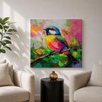 Songbird Wall Art Warbler Framed Canvas Tropical Bird Impasto Wildlife Boho Home Decor