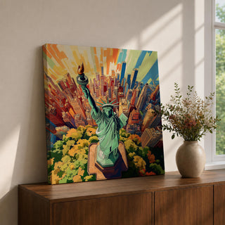 Lady Liberty Wall Art NYC Landmark Framed Canvas New York Skyline Patriotic American Decor