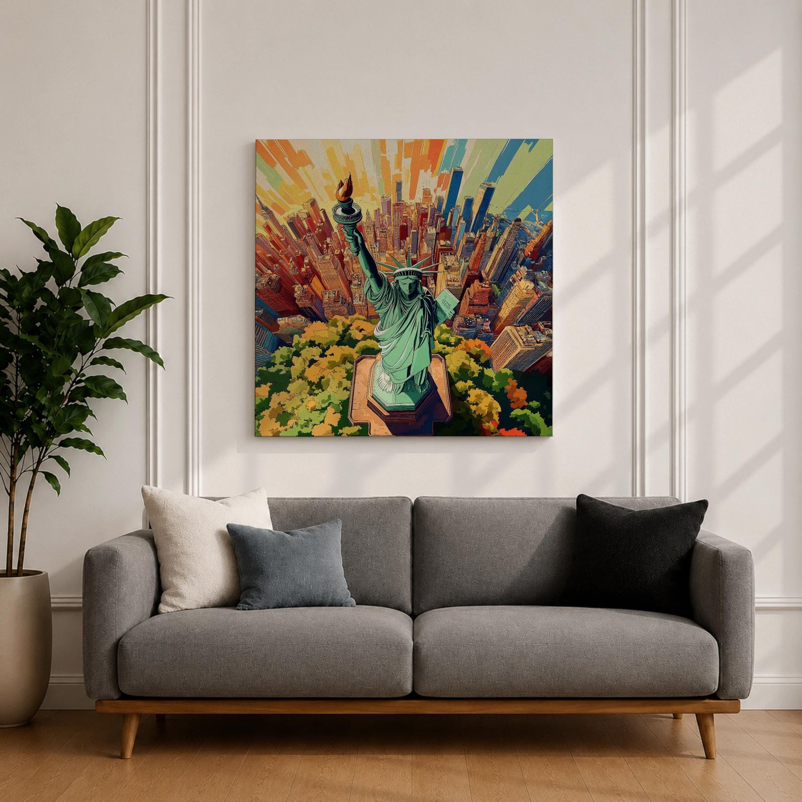 Lady Liberty Wall Art NYC Landmark Framed Canvas New York Skyline Patriotic American Decor