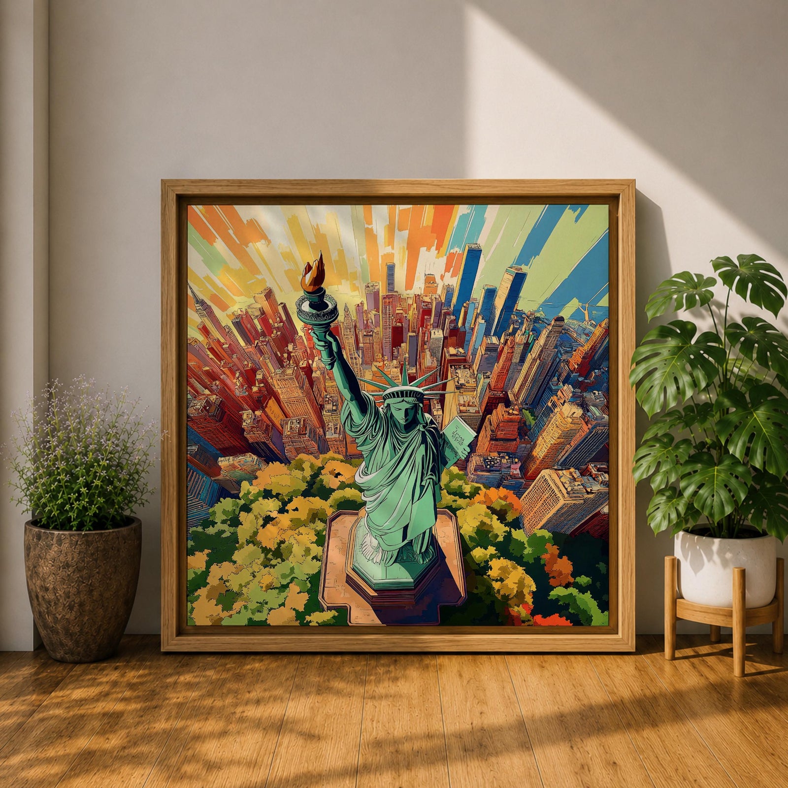 Lady Liberty Wall Art NYC Landmark Framed Canvas New York Skyline Patriotic American Decor
