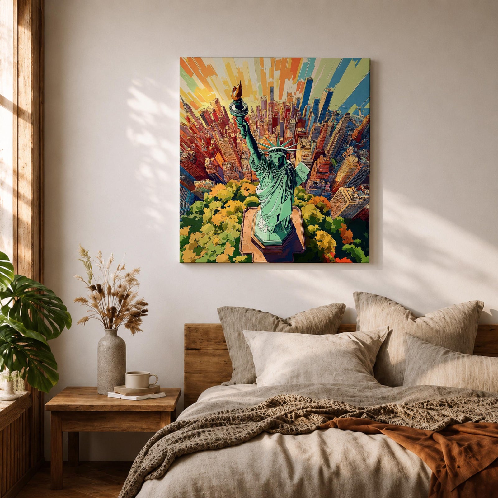Lady Liberty Wall Art NYC Landmark Framed Canvas New York Skyline Patriotic American Decor