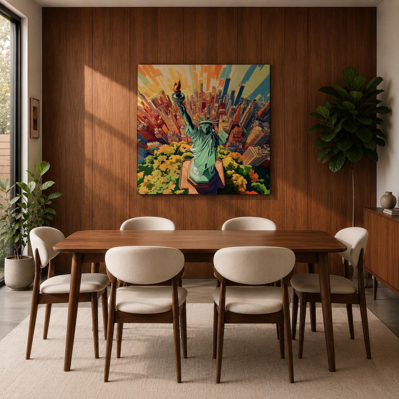 Lady Liberty Wall Art NYC Landmark Framed Canvas New York Skyline Patriotic American Decor