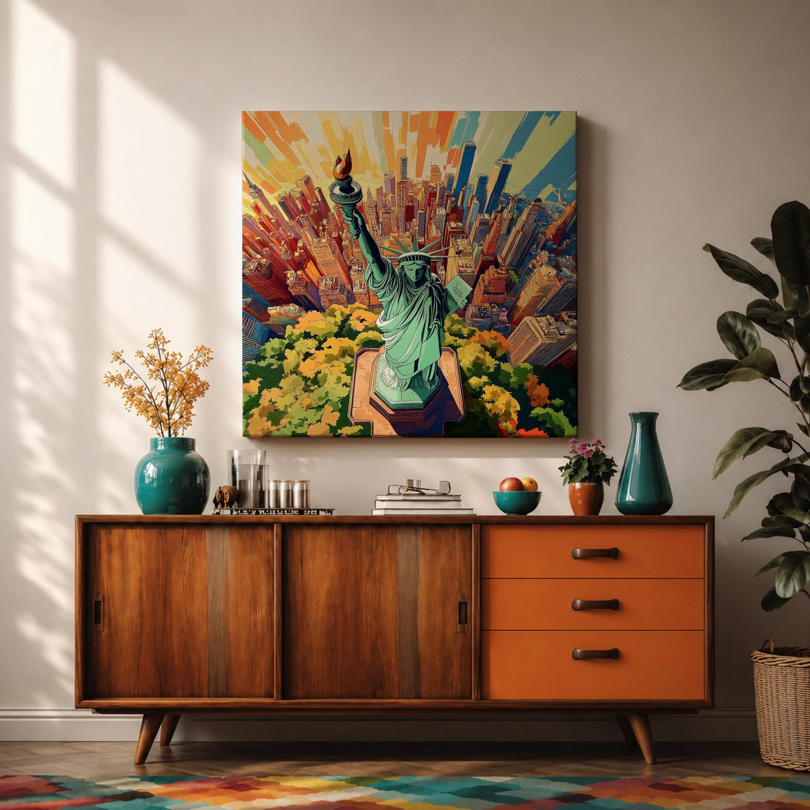 Lady Liberty Wall Art NYC Landmark Framed Canvas New York Skyline Patriotic American Decor