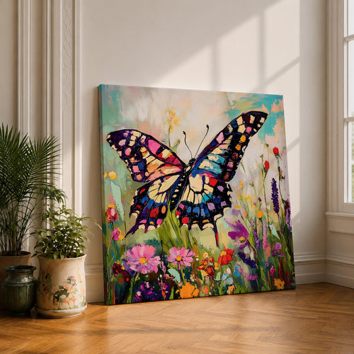 Butterfly Wall Art Swallowtail Framed Canvas Garden Floral Impasto Botanical Home Decor