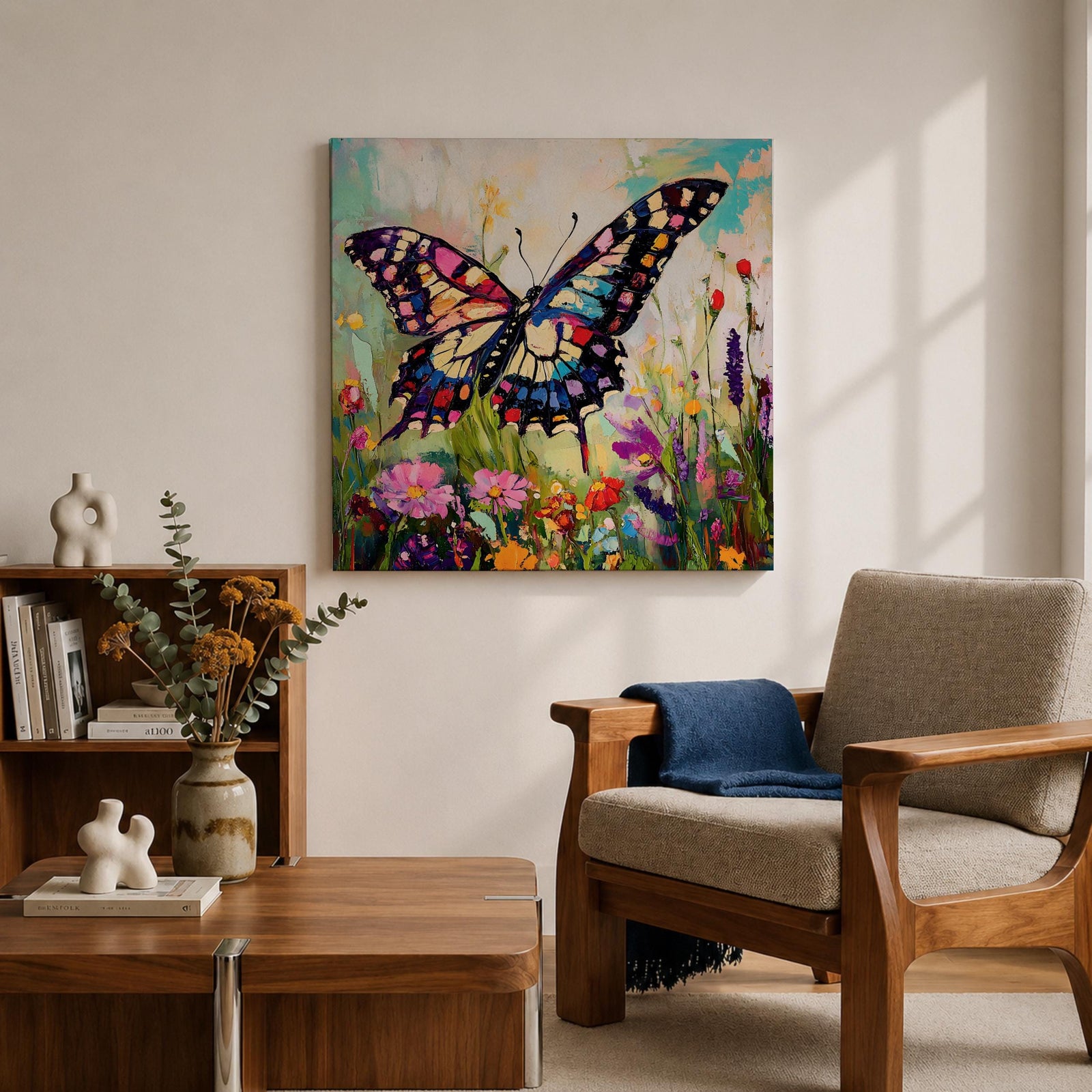 Butterfly Wall Art Swallowtail Framed Canvas Garden Floral Impasto Botanical Home Decor