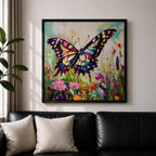 Butterfly Wall Art Swallowtail Framed Canvas Garden Floral Impasto Botanical Home Decor