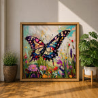 Butterfly Wall Art Swallowtail Framed Canvas Garden Floral Impasto Botanical Home Decor