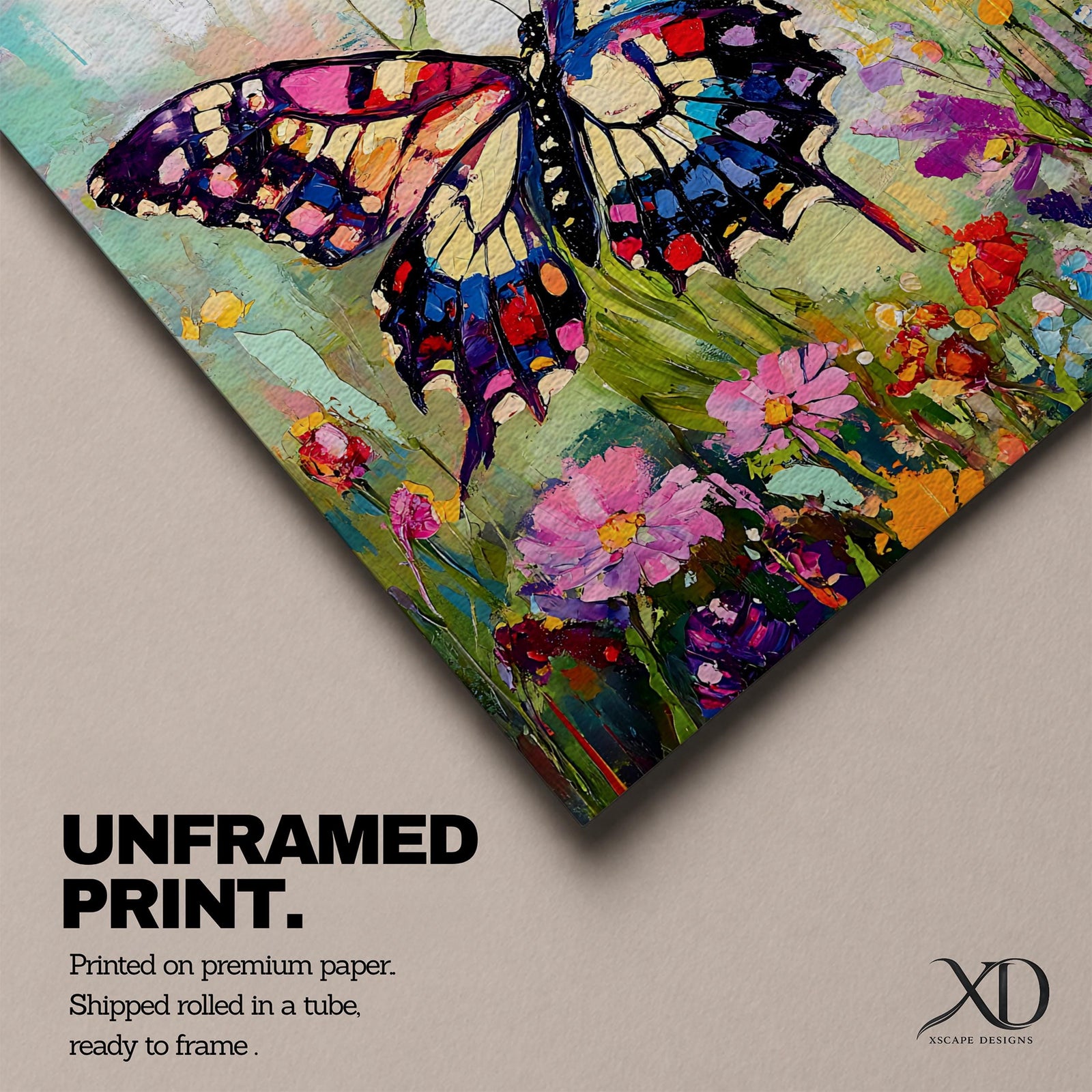 Butterfly Wall Art Swallowtail Framed Canvas Garden Floral Impasto Botanical Home Decor