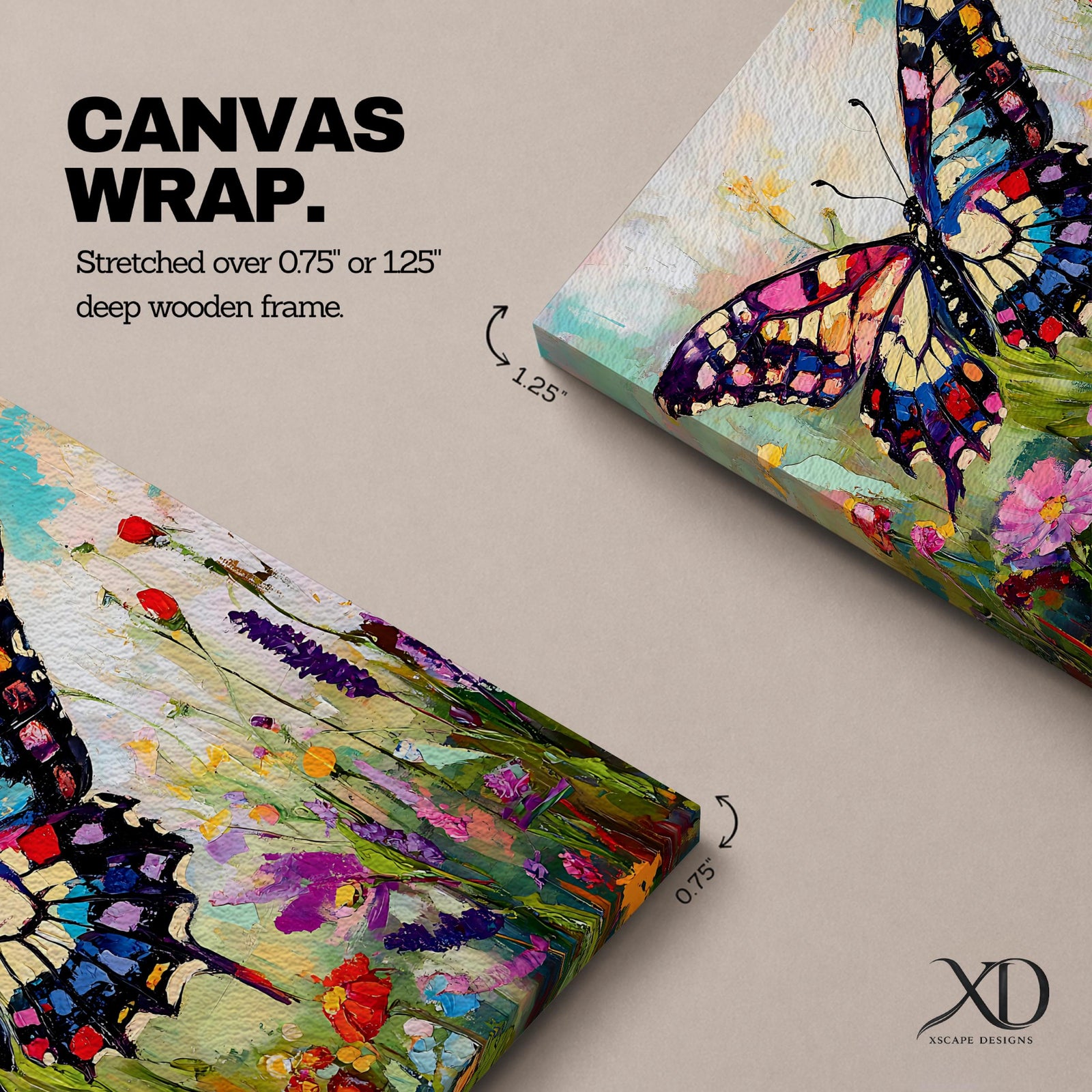 Butterfly Wall Art Swallowtail Framed Canvas Garden Floral Impasto Botanical Home Decor