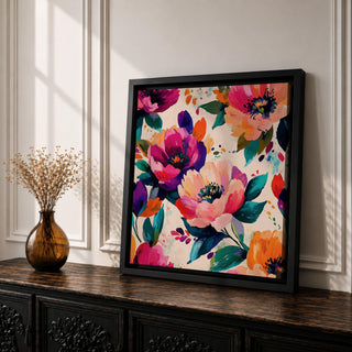 Peony Wall Art Abstract Floral Painting Framed Canvas Modern Botanical Home Decor