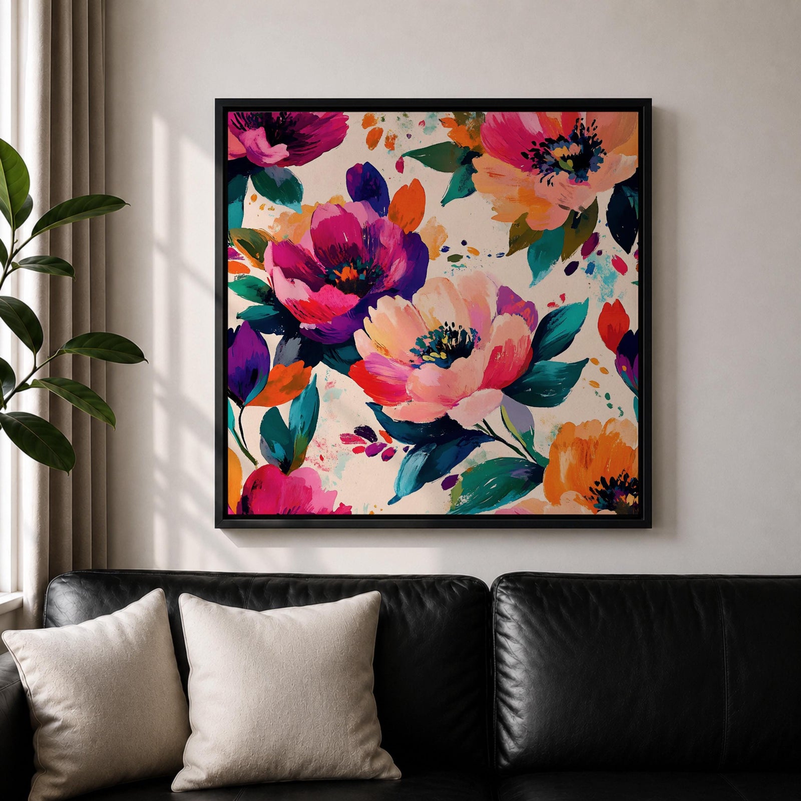 Peony Wall Art Abstract Floral Painting Framed Canvas Modern Botanical Home Decor